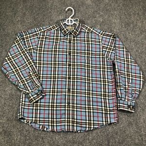 LL Bean Blue Plaid Flannel Mens Long Sleeve Button Up Shirt Size M Medium